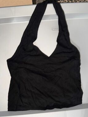 Women's Black Ribbed Halter Crop Top